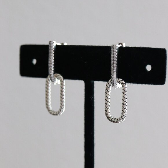 S925 U Shaped Hoop Drop Style Dangling Snake Skin Style with CZ Stone Earrings - Picture 2 of 8